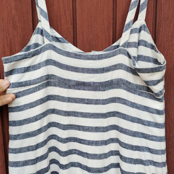 MAEVE ANTHROPOLOGIE | Linen Blend Striped Button Maxi Or Midi Dress Nautical 12P - Picture 10 of 16